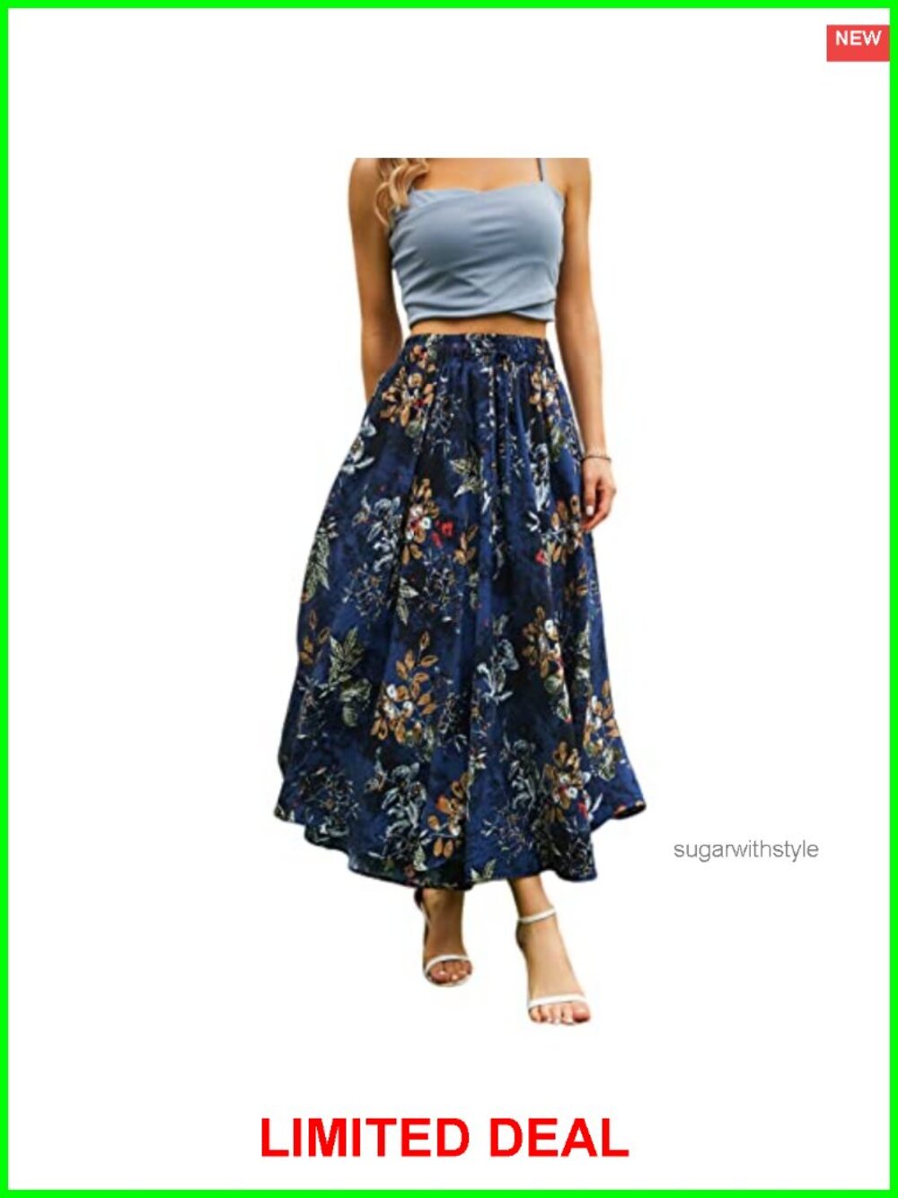 Women's Maxi Skirt with Pockets Elastic Waist A-Line